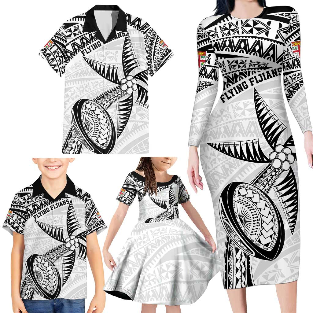 Custom Fiji Rugby Pacific Family Matching Long Sleeve Bodycon Dress and Hawaiian Shirt Polynesian Palm Tattoo LT9 - Polynesian Pride
