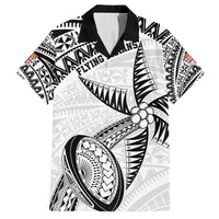 Custom Fiji Rugby Pacific Family Matching Long Sleeve Bodycon Dress and Hawaiian Shirt Polynesian Palm Tattoo LT9 Dad's Shirt - Short Sleeve White - Polynesian Pride