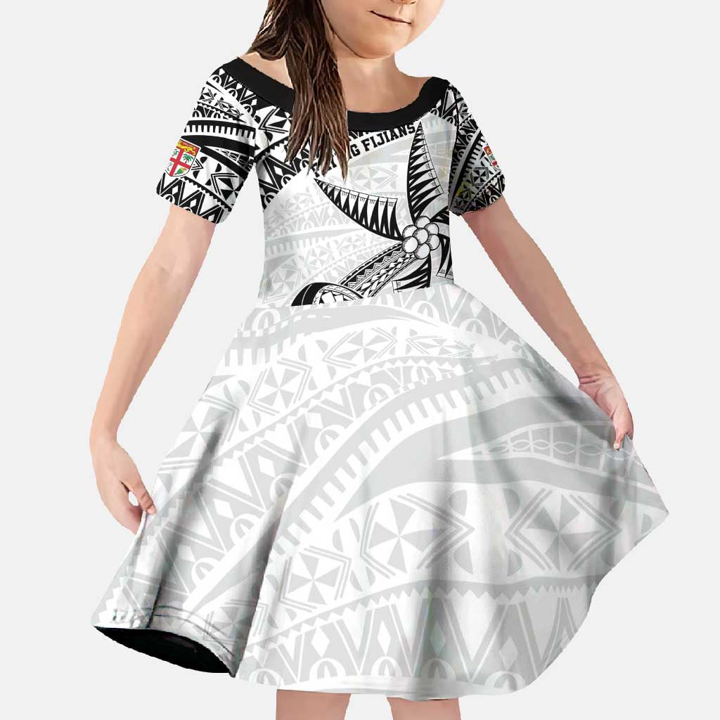 Custom Fiji Rugby Pacific Family Matching Mermaid Dress and Hawaiian Shirt Polynesian Palm Tattoo LT9 Daughter's Dress White - Polynesian Pride