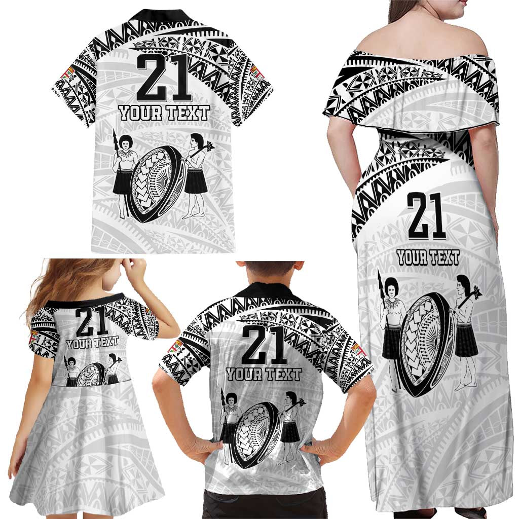 Custom Fiji Rugby Pacific Family Matching Off Shoulder Maxi Dress and Hawaiian Shirt Polynesian Palm Tattoo LT9 - Polynesian Pride