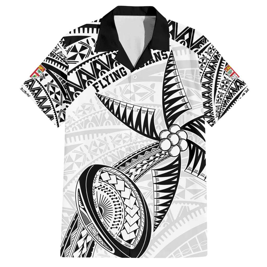 Custom Fiji Rugby Pacific Family Matching Off Shoulder Maxi Dress and Hawaiian Shirt Polynesian Palm Tattoo LT9 Dad's Shirt - Short Sleeve White - Polynesian Pride