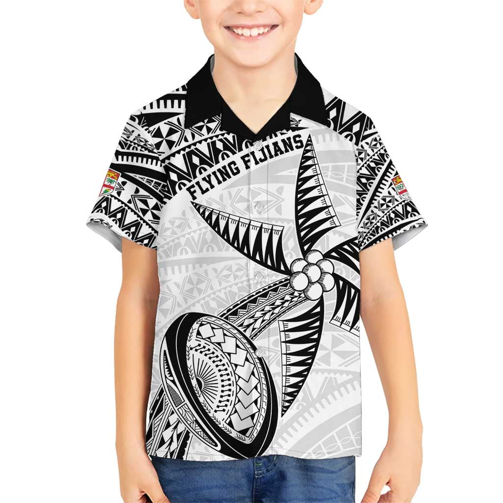 Custom Fiji Rugby Pacific Family Matching Off Shoulder Maxi Dress and Hawaiian Shirt Polynesian Palm Tattoo LT9 Son's Shirt White - Polynesian Pride