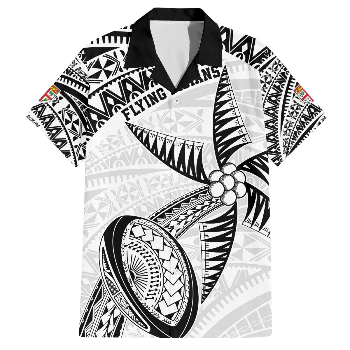 Custom Fiji Rugby Pacific Family Matching Puletasi and Hawaiian Shirt Polynesian Palm Tattoo LT9 Dad's Shirt - Short Sleeve White - Polynesian Pride