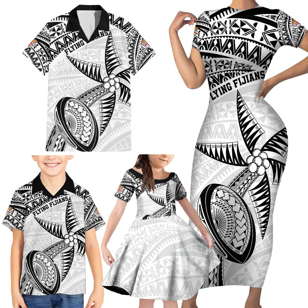 Custom Fiji Rugby Pacific Family Matching Short Sleeve Bodycon Dress and Hawaiian Shirt Polynesian Palm Tattoo LT9 - Polynesian Pride