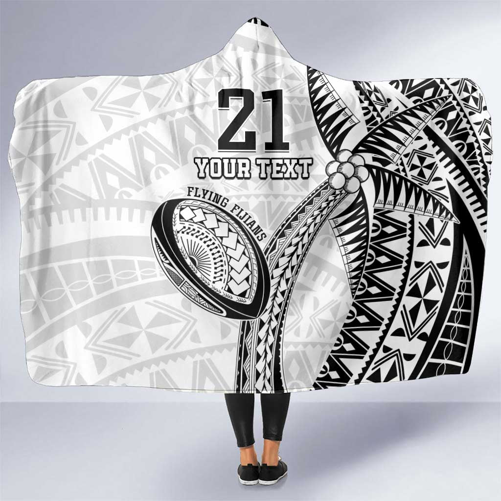 Custom Fiji Rugby Pacific Hooded Blanket Polynesian Palm Tattoo