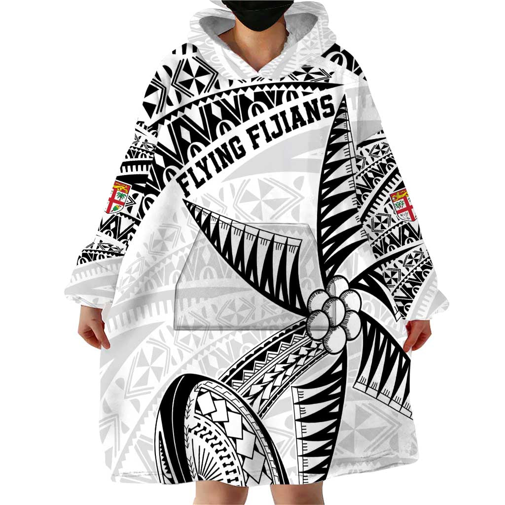Custom Fiji Rugby Pacific Wearable Blanket Hoodie Polynesian Palm Tattoo