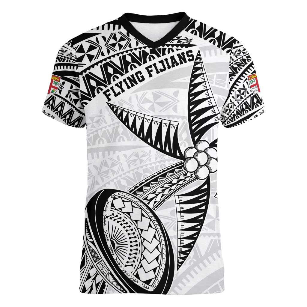 Custom Fiji Rugby Pacific Women V-Neck T-Shirt Polynesian Palm Tattoo