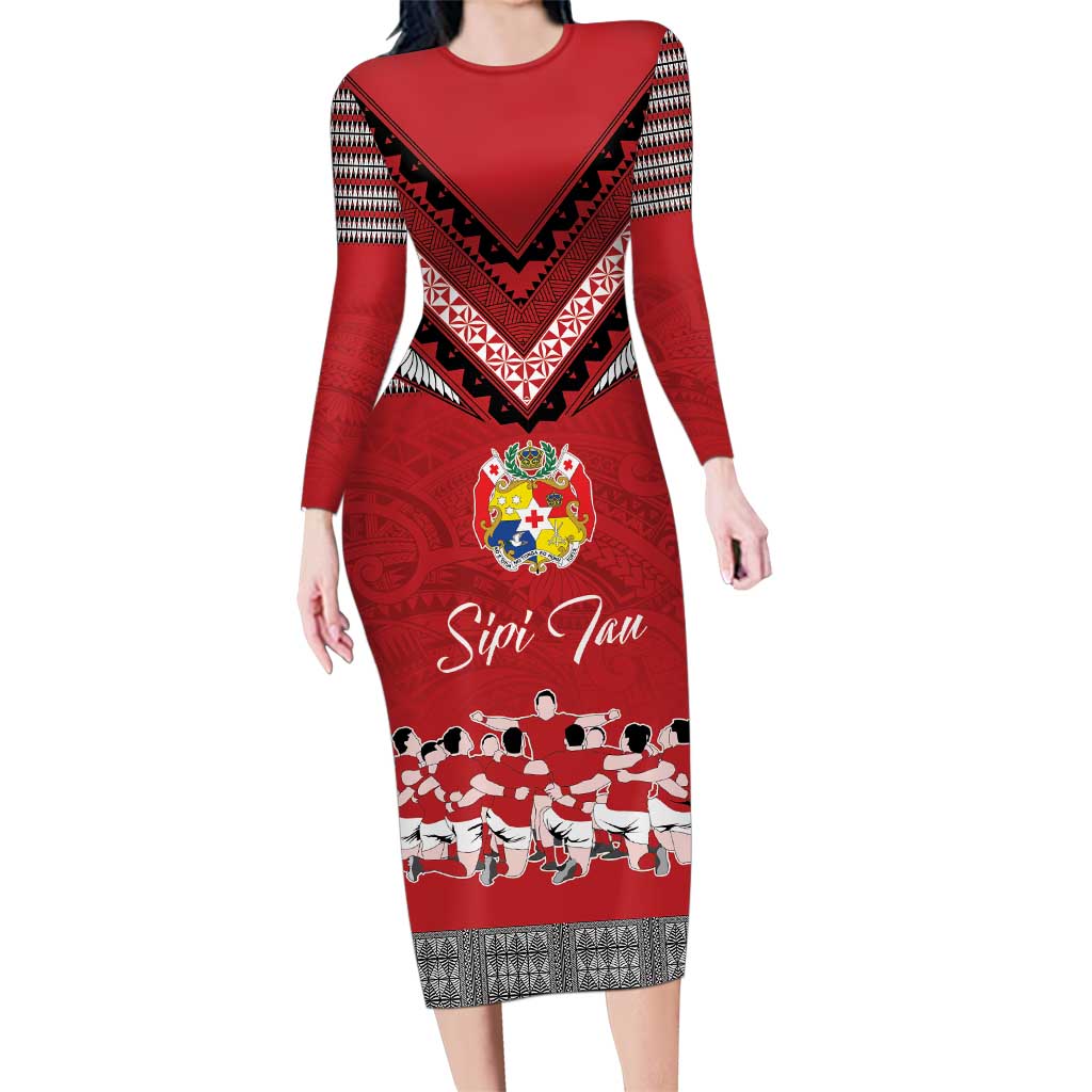 Personalised Tonga Rugby Pacific Family Matching Long Sleeve Bodycon Dress and Hawaiian Shirt Ikale Tahi Sipi Tau