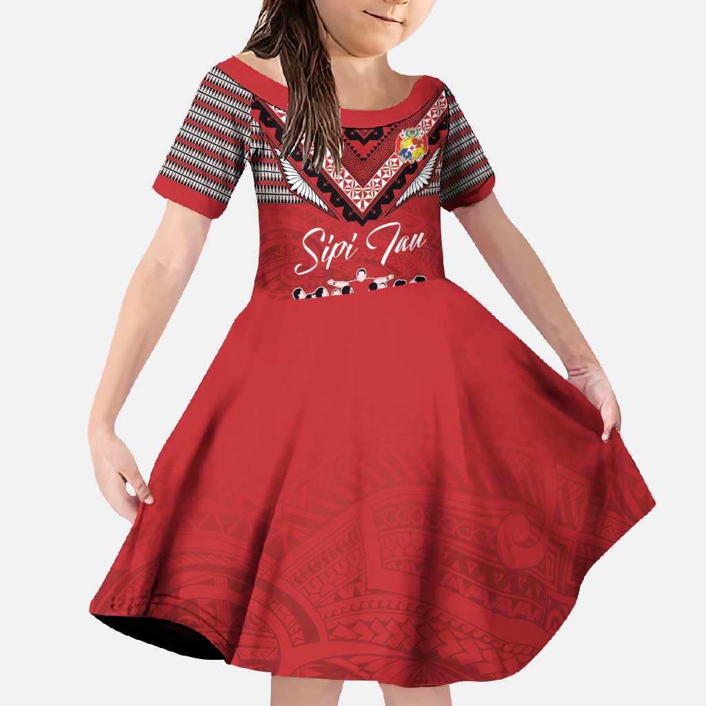 Personalised Tonga Rugby Pacific Family Matching Mermaid Dress and Hawaiian Shirt Ikale Tahi Sipi Tau LT9 Daughter's Dress Red - Polynesian Pride