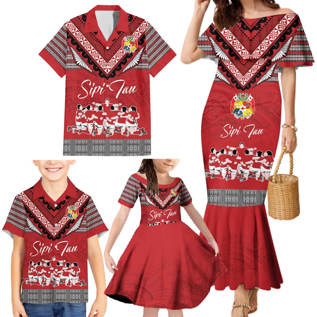 Personalised Tonga Rugby Pacific Family Matching Mermaid Dress and Hawaiian Shirt Ikale Tahi Sipi Tau