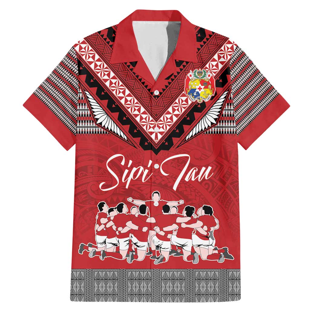 Personalised Tonga Rugby Pacific Family Matching Mermaid Dress and Hawaiian Shirt Ikale Tahi Sipi Tau LT9 Dad's Shirt - Short Sleeve Red - Polynesian Pride