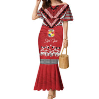 Personalised Tonga Rugby Pacific Family Matching Mermaid Dress and Hawaiian Shirt Ikale Tahi Sipi Tau LT9 Mom's Dress Red - Polynesian Pride