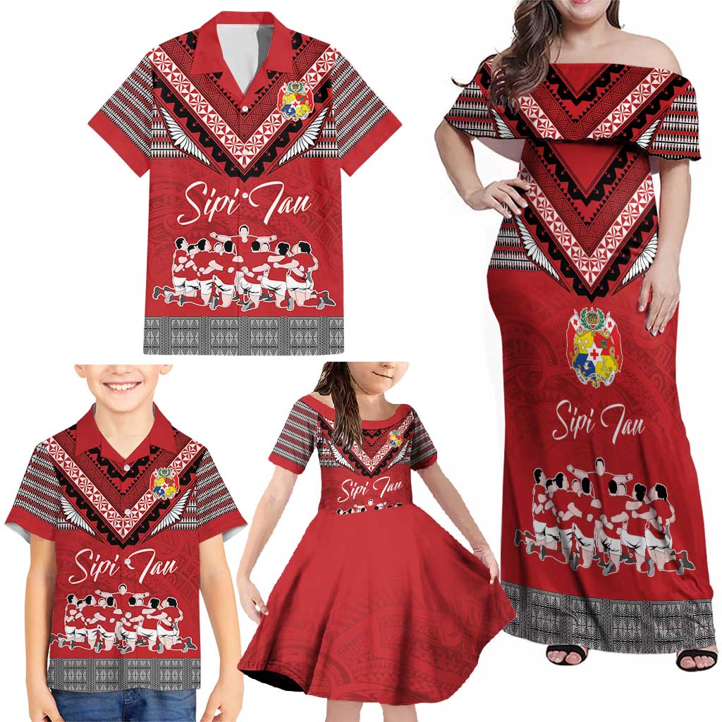 Personalised Tonga Rugby Pacific Family Matching Off Shoulder Maxi Dress and Hawaiian Shirt Ikale Tahi Sipi Tau