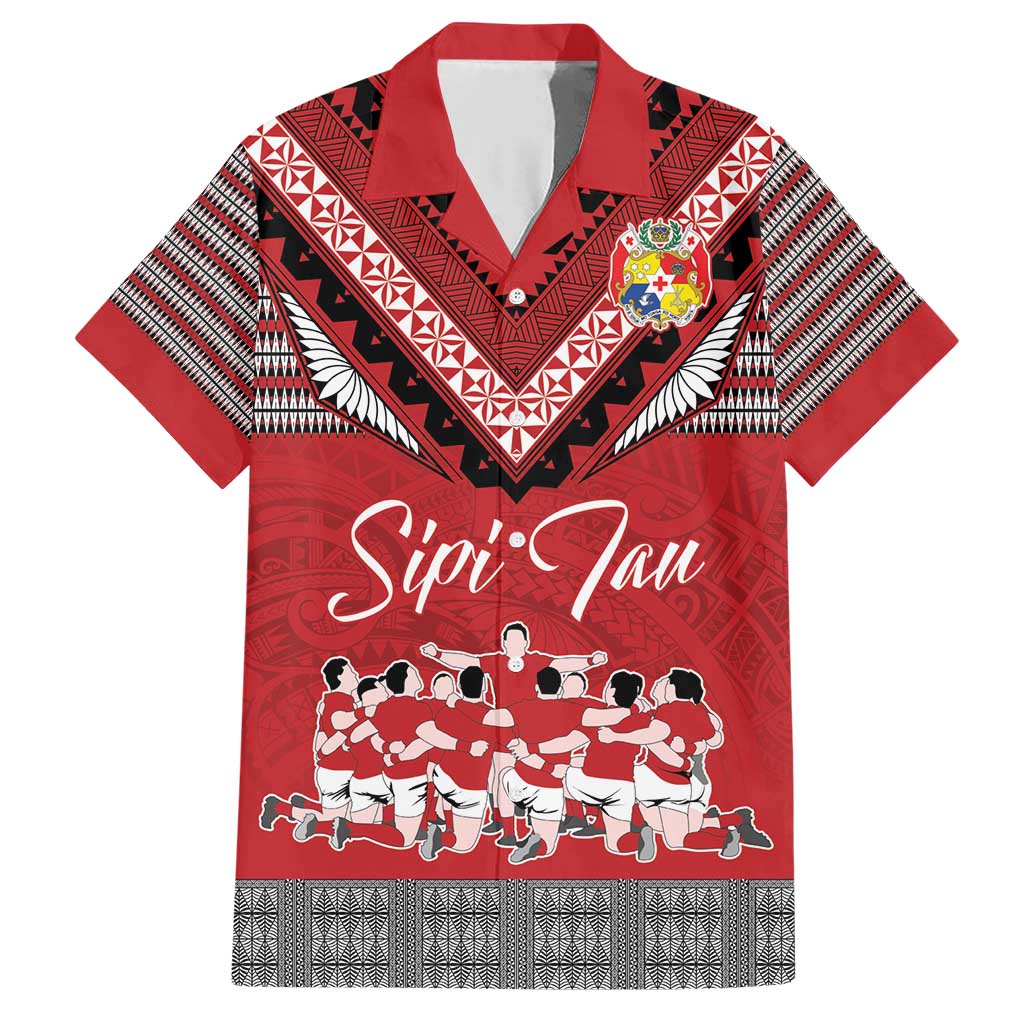 Personalised Tonga Rugby Pacific Family Matching Short Sleeve Bodycon Dress and Hawaiian Shirt Ikale Tahi Sipi Tau LT9 Dad's Shirt - Short Sleeve Red - Polynesian Pride