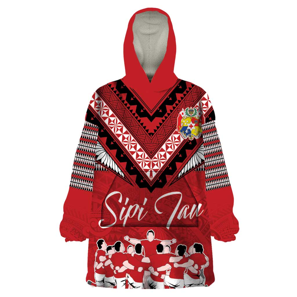 Personalised Tonga Rugby Pacific Wearable Blanket Hoodie Ikale Tahi Sipi Tau