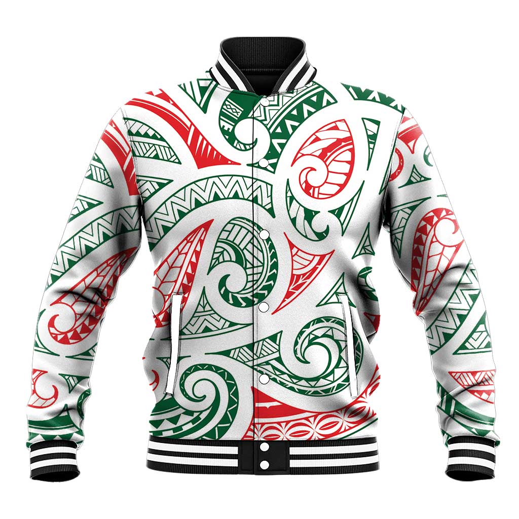 New Zealand Kowhaiwhai Christmas Baseball Jacket Traditional Maori Koru Pattern LT9 Unisex White - Polynesian Pride