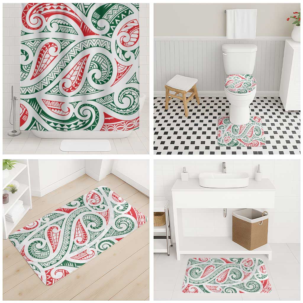 New Zealand Kowhaiwhai Christmas Bathroom Set Traditional Maori Koru Pattern - Polynesian Pride