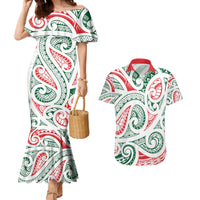 New Zealand Kowhaiwhai Christmas Couples Matching Mermaid Dress and Hawaiian Shirt Traditional Maori Koru Pattern - Polynesian Pride