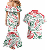 New Zealand Kowhaiwhai Christmas Couples Matching Mermaid Dress and Hawaiian Shirt Traditional Maori Koru Pattern - Polynesian Pride