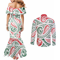 New Zealand Kowhaiwhai Christmas Couples Matching Mermaid Dress and Long Sleeve Button Shirt Traditional Maori Koru Pattern LT9 - Polynesian Pride