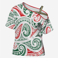 New Zealand Kowhaiwhai Christmas Cross Shoulder Shirt Traditional Maori Koru Pattern LT9 Female White - Polynesian Pride