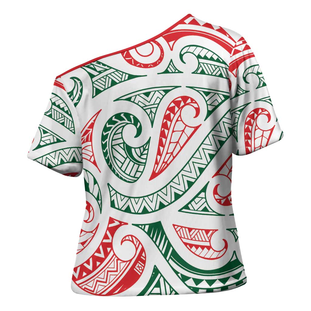 New Zealand Kowhaiwhai Christmas Cross Shoulder Shirt Traditional Maori Koru Pattern LT9 - Polynesian Pride