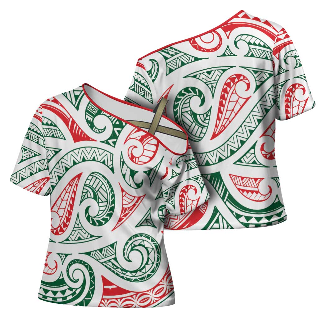 New Zealand Kowhaiwhai Christmas Cross Shoulder Shirt Traditional Maori Koru Pattern LT9 - Polynesian Pride