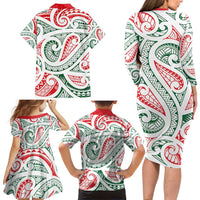New Zealand Kowhaiwhai Christmas Family Matching Long Sleeve Bodycon Dress and Hawaiian Shirt Traditional Maori Koru Pattern LT9 - Polynesian Pride