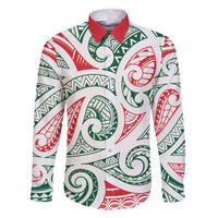 New Zealand Kowhaiwhai Christmas Family Matching Long Sleeve Bodycon Dress and Hawaiian Shirt Traditional Maori Koru Pattern LT9 Dad's Shirt - Long Sleeve White - Polynesian Pride