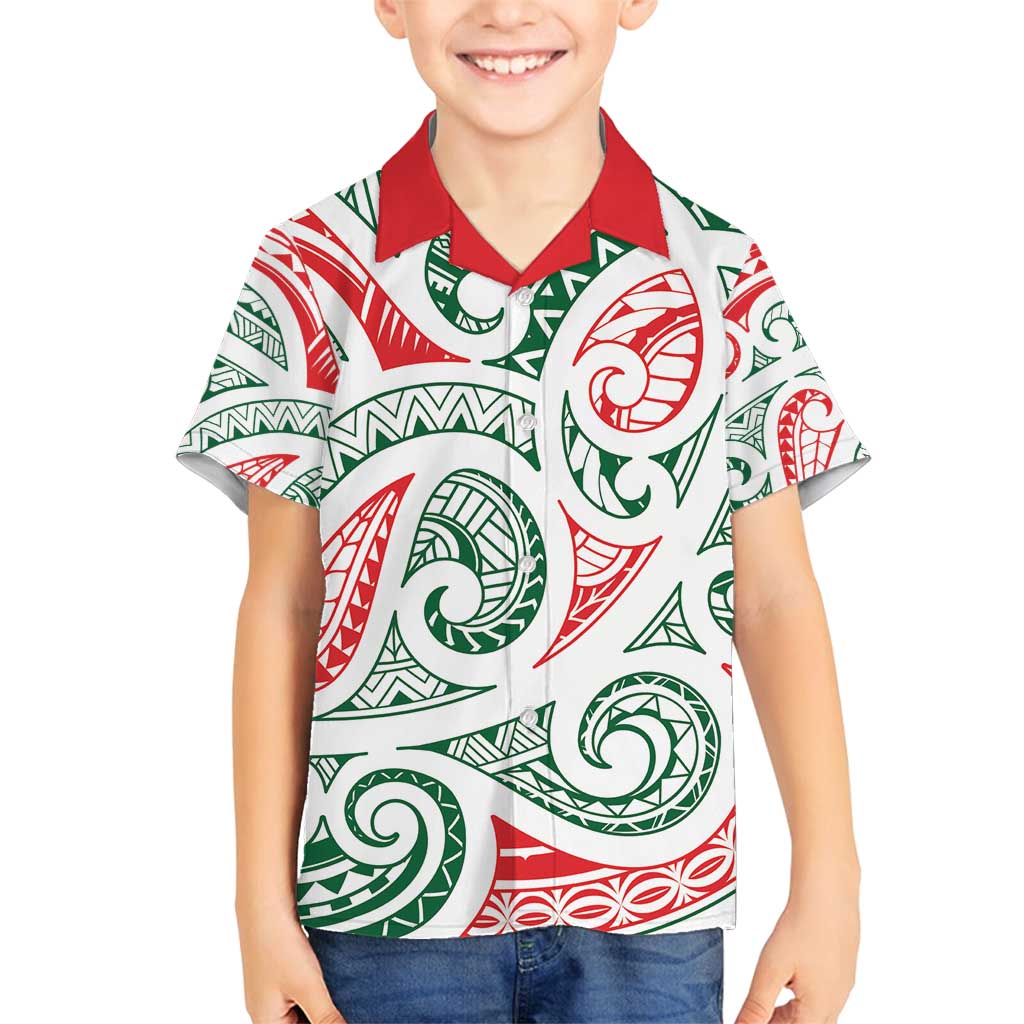 New Zealand Kowhaiwhai Christmas Family Matching Long Sleeve Bodycon Dress and Hawaiian Shirt Traditional Maori Koru Pattern LT9 Son's Shirt White - Polynesian Pride
