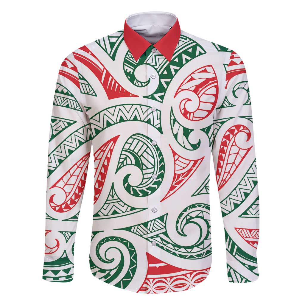 New Zealand Kowhaiwhai Christmas Family Matching Mermaid Dress and Hawaiian Shirt Traditional Maori Koru Pattern LT9 Dad's Shirt - Long Sleeve White - Polynesian Pride