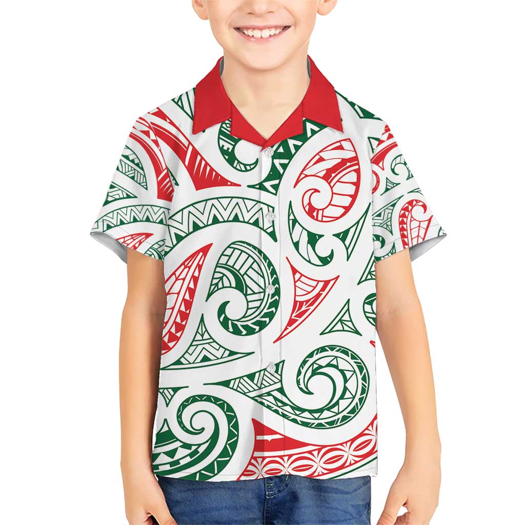 New Zealand Kowhaiwhai Christmas Family Matching Short Sleeve Bodycon Dress and Hawaiian Shirt Traditional Maori Koru Pattern LT9 Son's Shirt White - Polynesian Pride