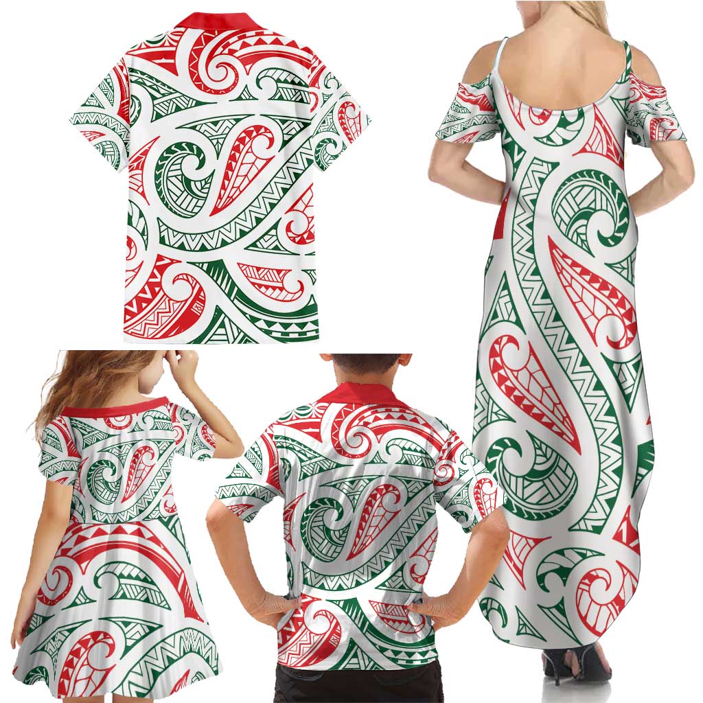 New Zealand Kowhaiwhai Christmas Family Matching Summer Maxi Dress and Hawaiian Shirt Traditional Maori Koru Pattern - Polynesian Pride