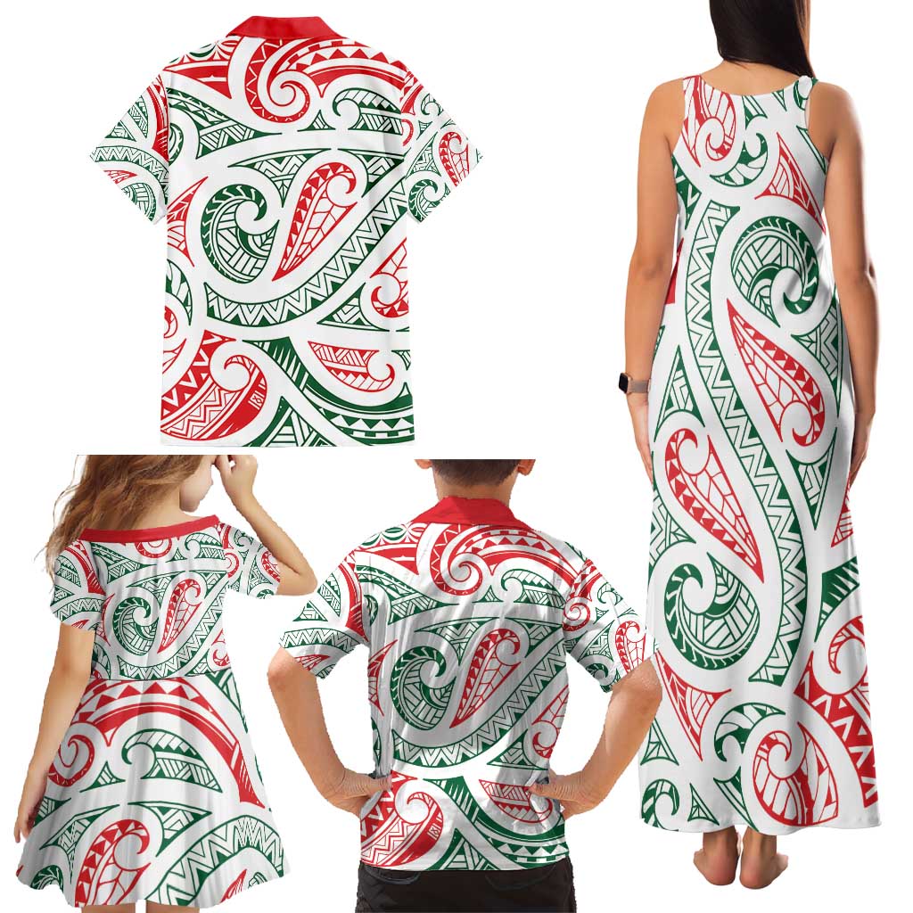 New Zealand Kowhaiwhai Christmas Family Matching Tank Maxi Dress and Hawaiian Shirt Traditional Maori Koru Pattern - Polynesian Pride