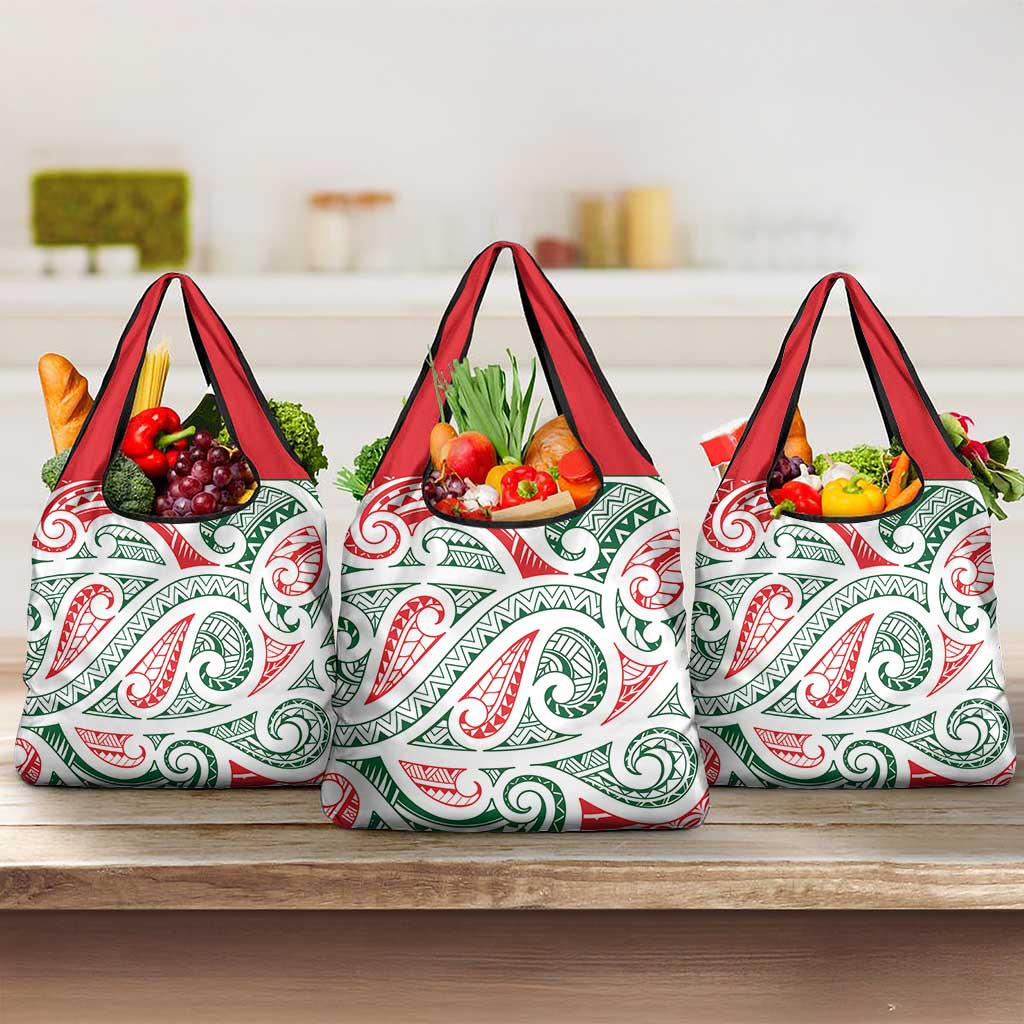 New Zealand Kowhaiwhai Christmas Grocery Bag Traditional Maori Koru Pattern - Polynesian Pride