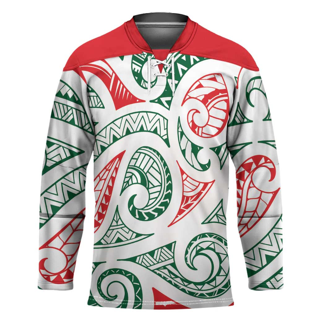 New Zealand Kowhaiwhai Christmas Hockey Jersey Traditional Maori Koru Pattern - Polynesian Pride