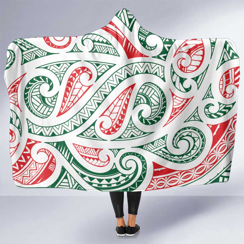 New Zealand Kowhaiwhai Christmas Hooded Blanket Traditional Maori Koru Pattern - Polynesian Pride