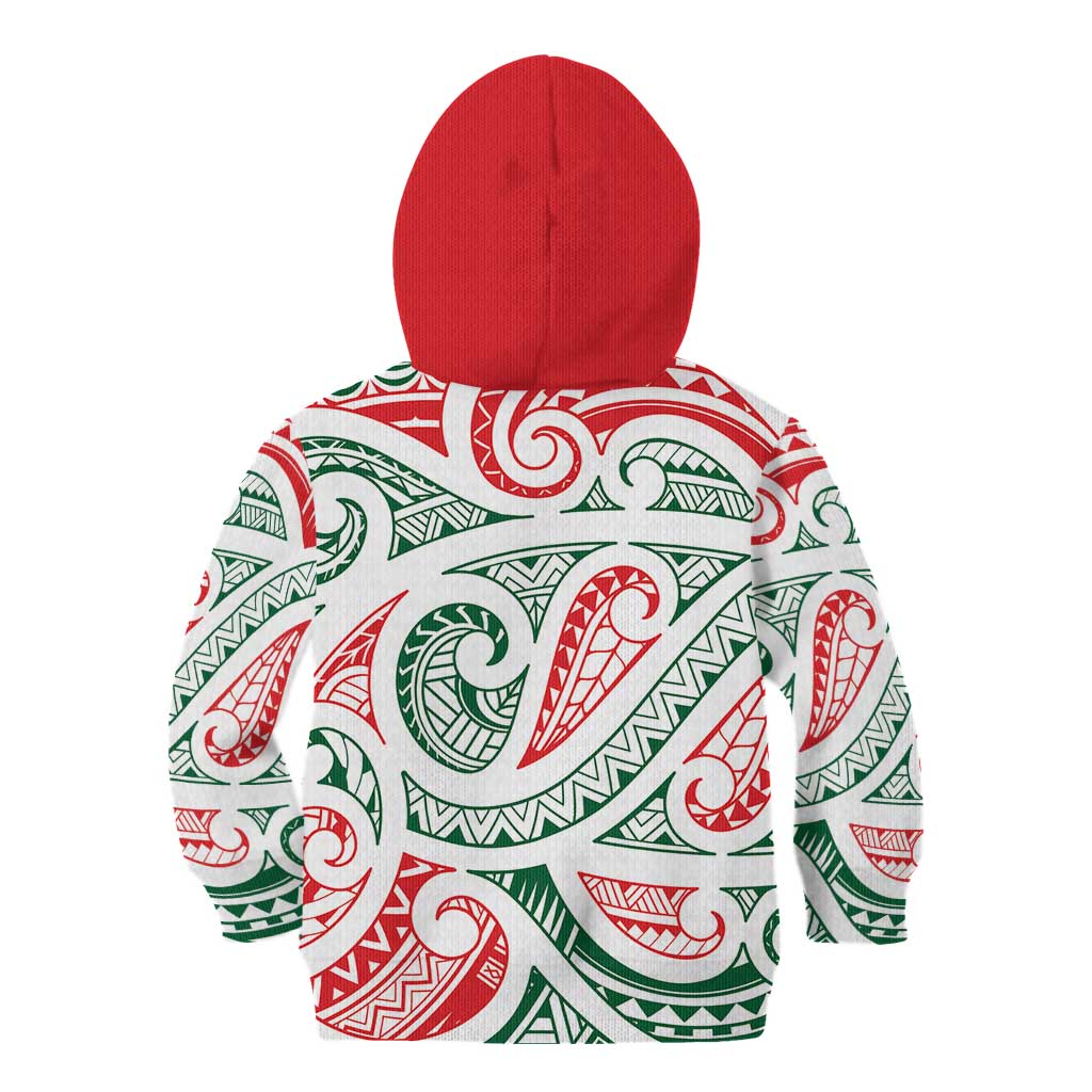 New Zealand Kowhaiwhai Christmas Kid Hoodie Traditional Maori Koru Pattern - Polynesian Pride
