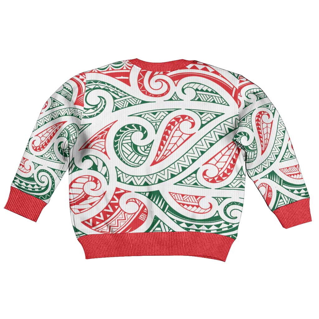 New Zealand Kowhaiwhai Christmas Kid Ugly Christmas Sweater Traditional Maori Koru Pattern - Polynesian Pride