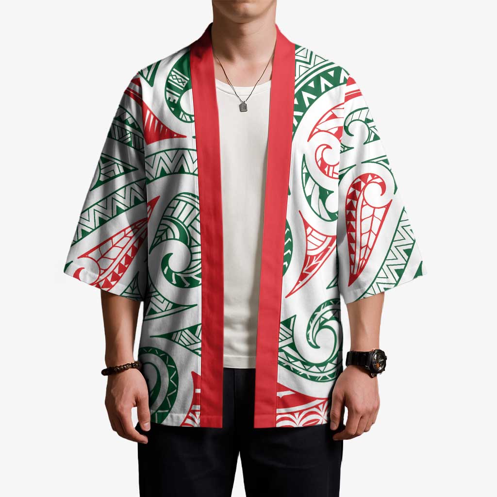 New Zealand Kowhaiwhai Christmas Kimono Traditional Maori Koru Pattern - Polynesian Pride