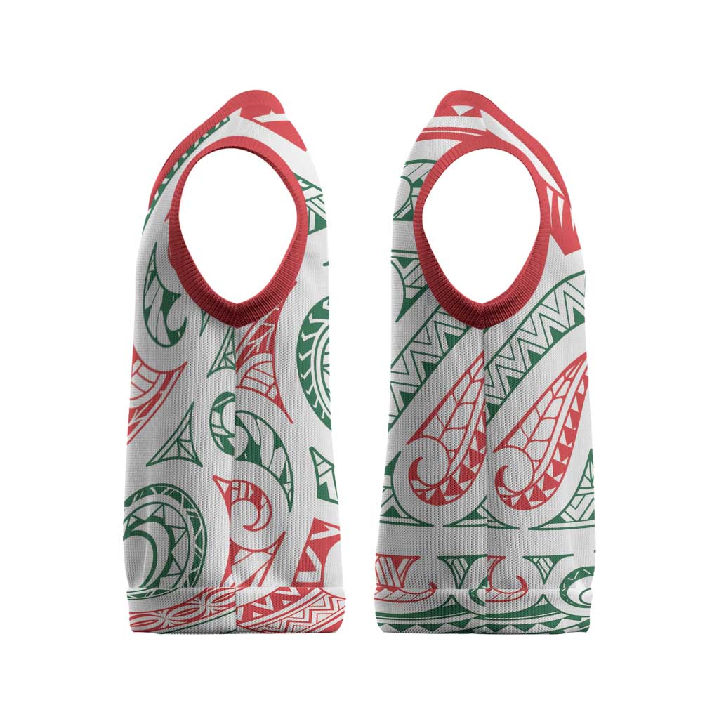 New Zealand Kowhaiwhai Christmas Knitted V-Neck Vest Traditional Maori Koru Pattern - Polynesian Pride