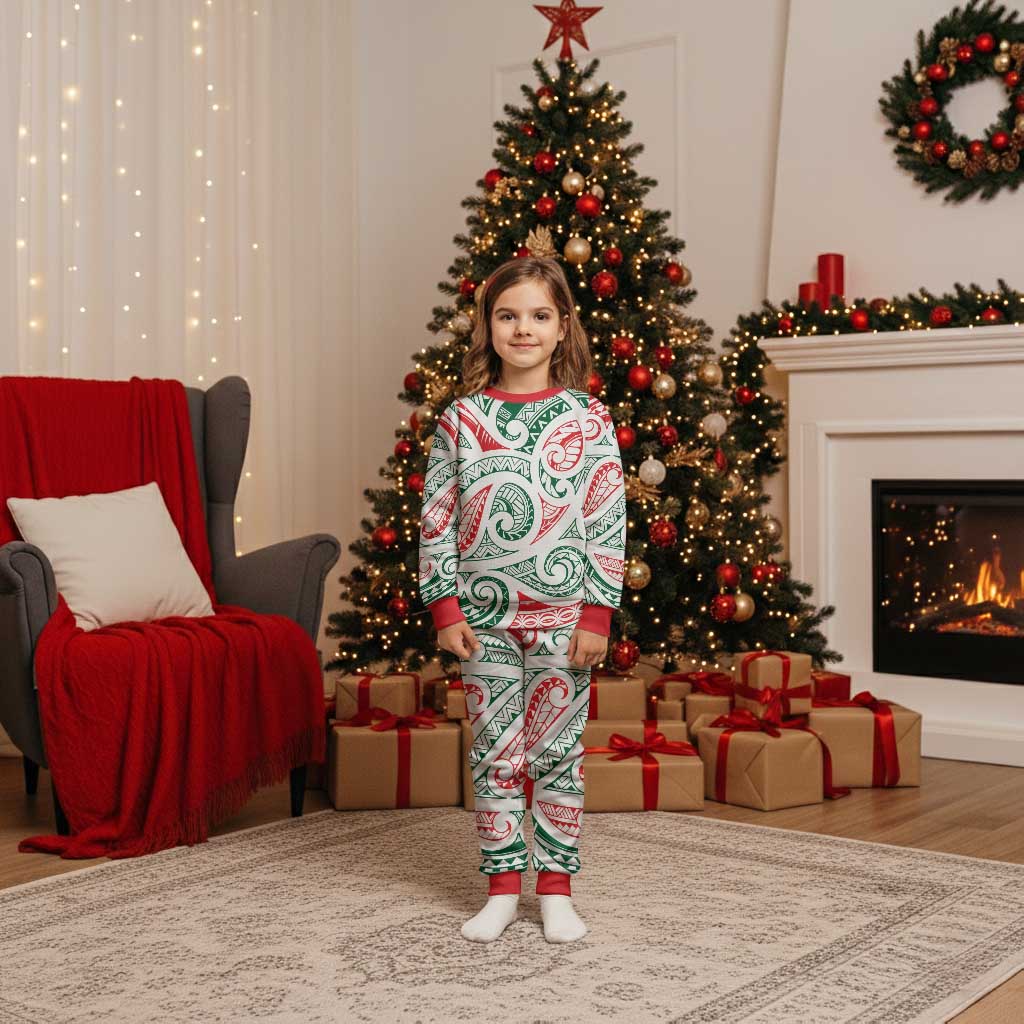 New Zealand Kowhaiwhai Christmas Pajama Set Traditional Maori Koru Pattern - Polynesian Pride