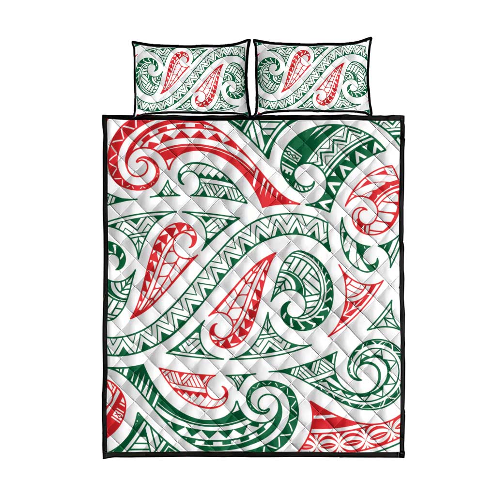New Zealand Kowhaiwhai Christmas Quilt Bed Set Traditional Maori Koru Pattern - Polynesian Pride