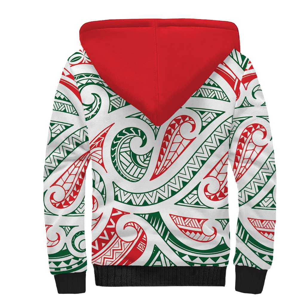 New Zealand Kowhaiwhai Christmas Sherpa Hoodie Traditional Maori Koru Pattern - Polynesian Pride