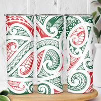 New Zealand Kowhaiwhai Christmas Skinny Tumbler Traditional Maori Koru Pattern - Polynesian Pride
