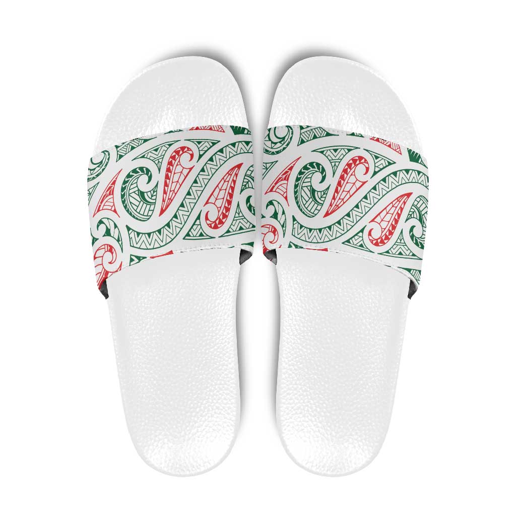 New Zealand Kowhaiwhai Christmas Slide Sandals Traditional Maori Koru Pattern - Polynesian Pride