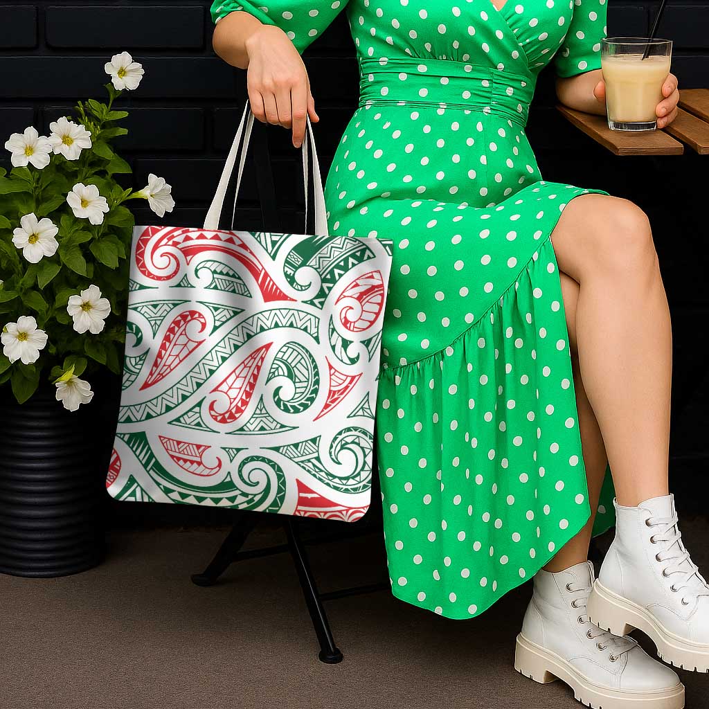 New Zealand Kowhaiwhai Christmas Tote Bag Traditional Maori Koru Pattern - Polynesian Pride