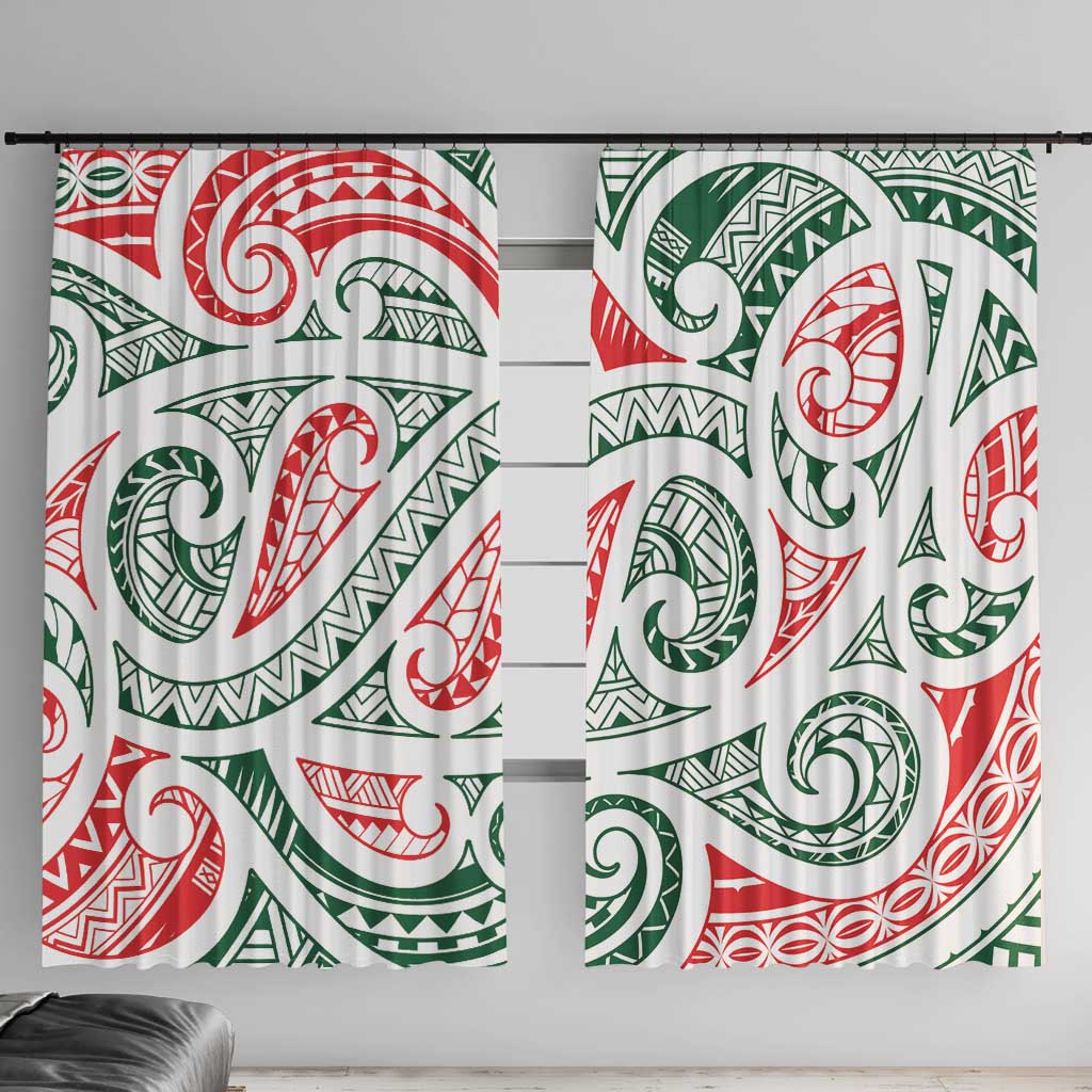 New Zealand Kowhaiwhai Christmas Window Curtain Traditional Maori Koru Pattern - Polynesian Pride