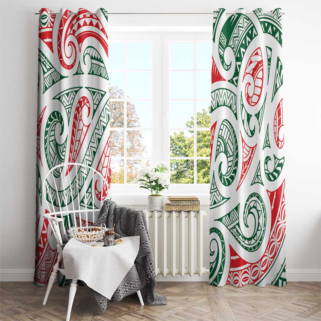 New Zealand Kowhaiwhai Christmas Window Curtain Traditional Maori Koru Pattern - Polynesian Pride