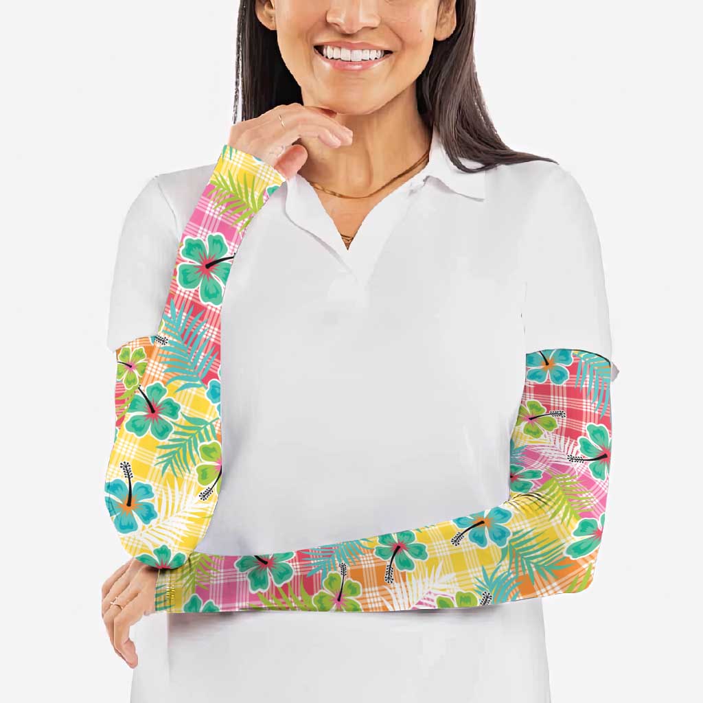Hawaiian Palaka Arm Sleeves Hibiscus Palm Leaf Pattern - Polynesian Pride